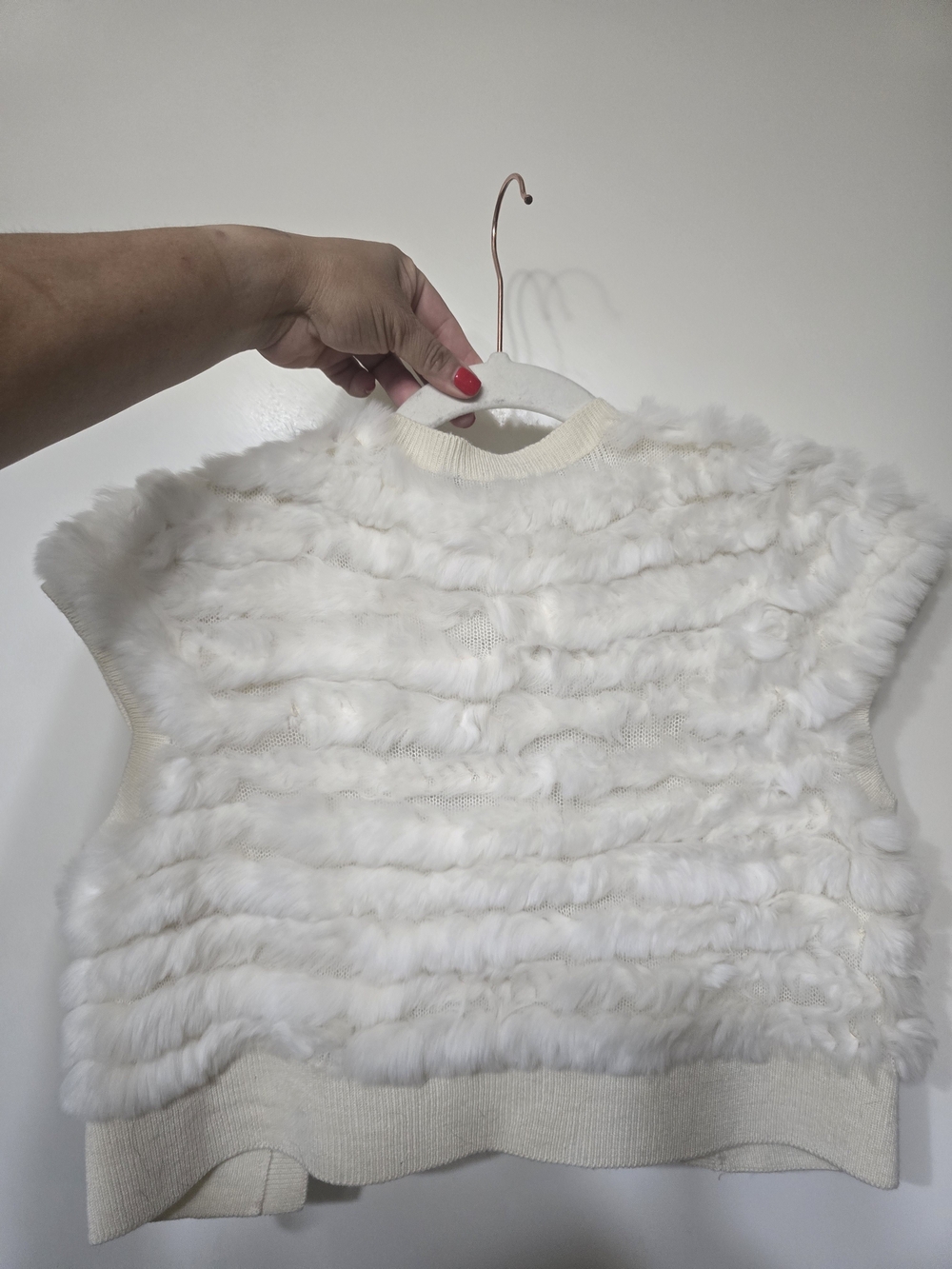 BCBGMAXAZRIA Cream Rabbit Fur Crochet Vest - Picture 5 of 8
